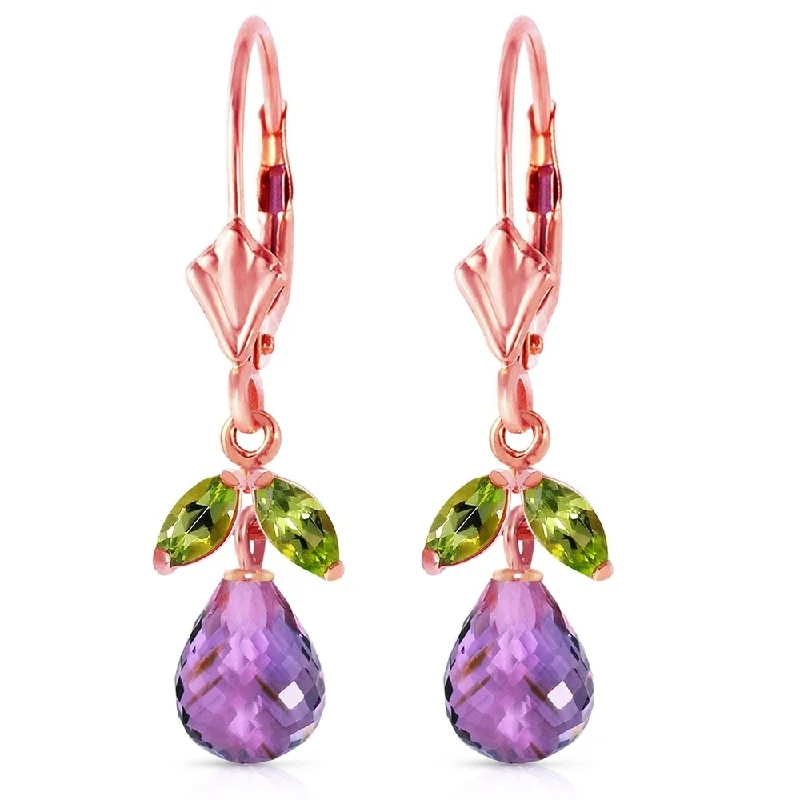 3.4 Carat 14K Solid Rose Gold Amethyst Peridot Briolette Earrings