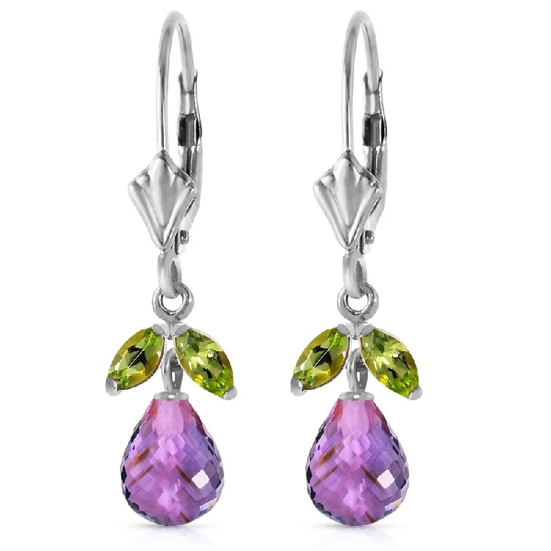 3.4 Carat 14K Solid White Gold Raise Your Voice Amethyst Peridot Earrings