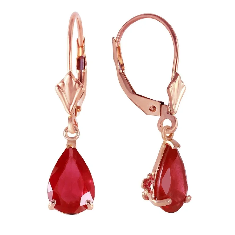 3.5 CTW 14K Solid Rose Gold Leverback Earrings Ruby