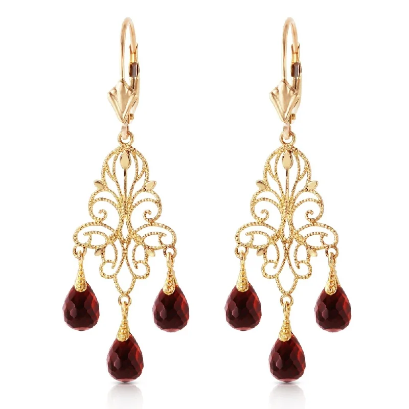 3.75 Carat 14K Solid Gold Chandelier Earrings Natural Garnet