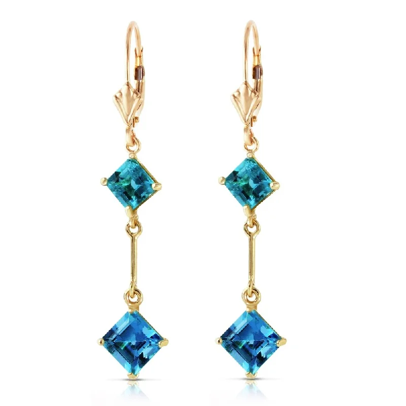 3.75 Carat 14K Solid Gold Leverback Earrings Blue Topaz