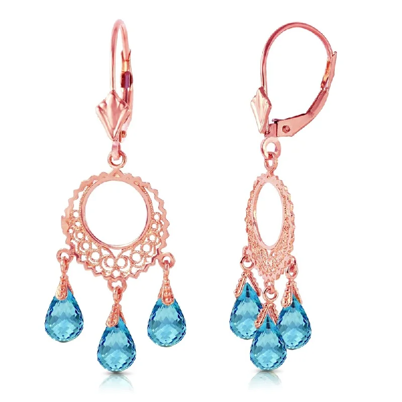 3.75 Carat 14K Solid Rose Gold Chandelier Earrings Blue Topaz