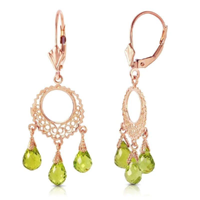 3.75 CTW 14K Solid Rose Gold Filigree Chandelier Earrings Peridot