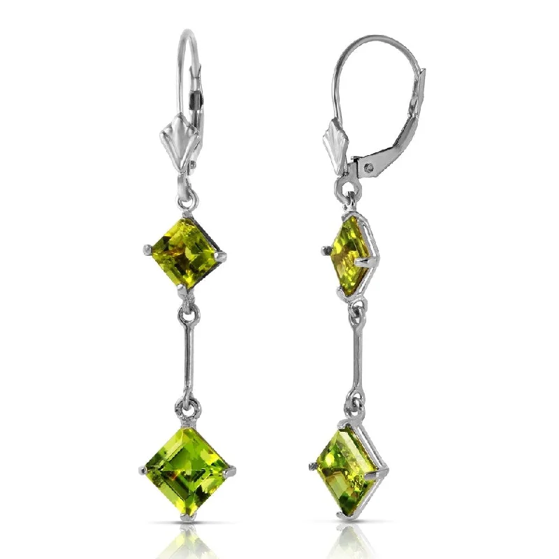 3.75 CTW 14K Solid White Gold Leverback Earrings Peridot