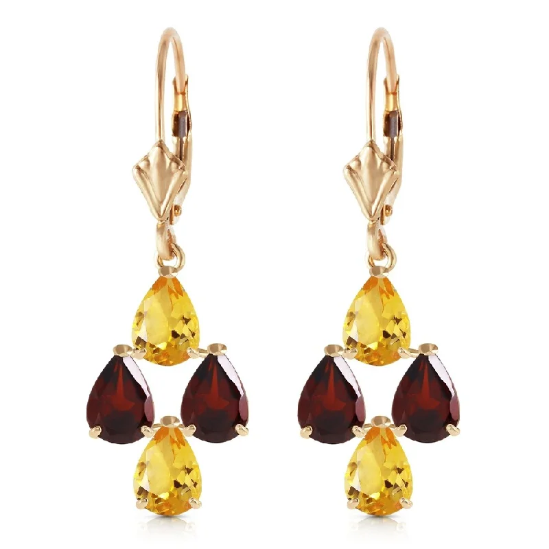 3.9 Carat 14K Solid Gold First Love Citrine Garnet Earrings