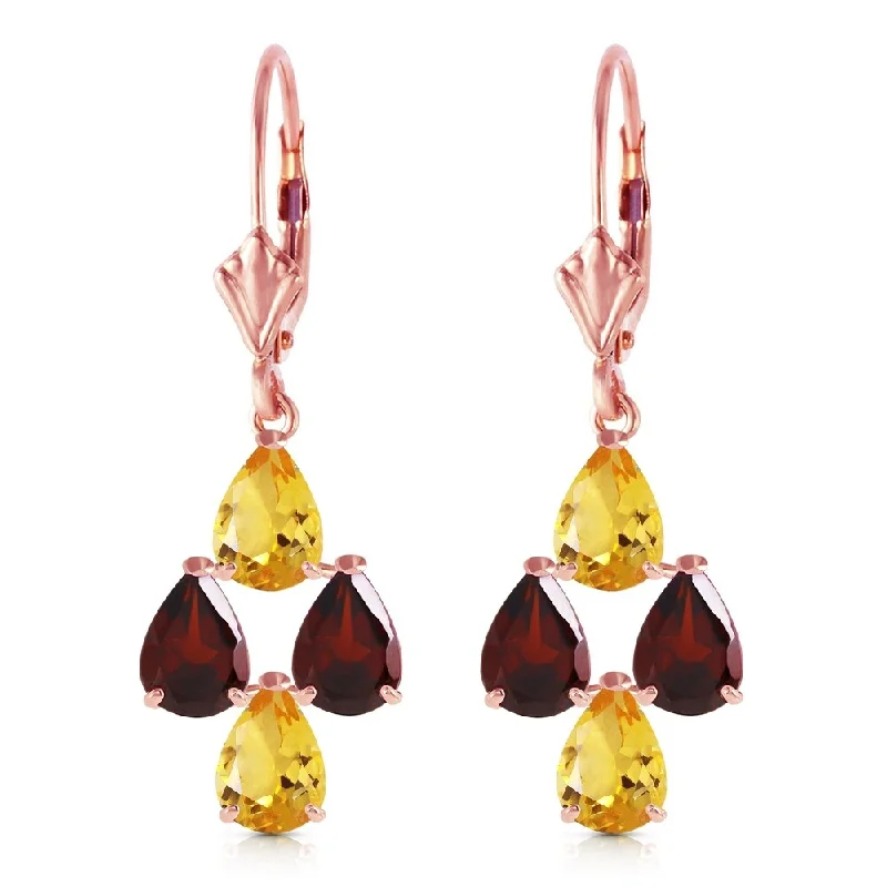 3.9 CTW 14K Solid Rose Gold Autumn Citrine Garnet Earrings