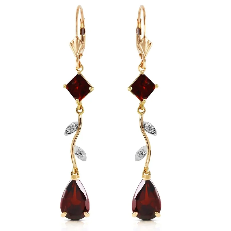 3.97 Carat 14K Solid Gold Chandelier Earrings Diamond Garnet