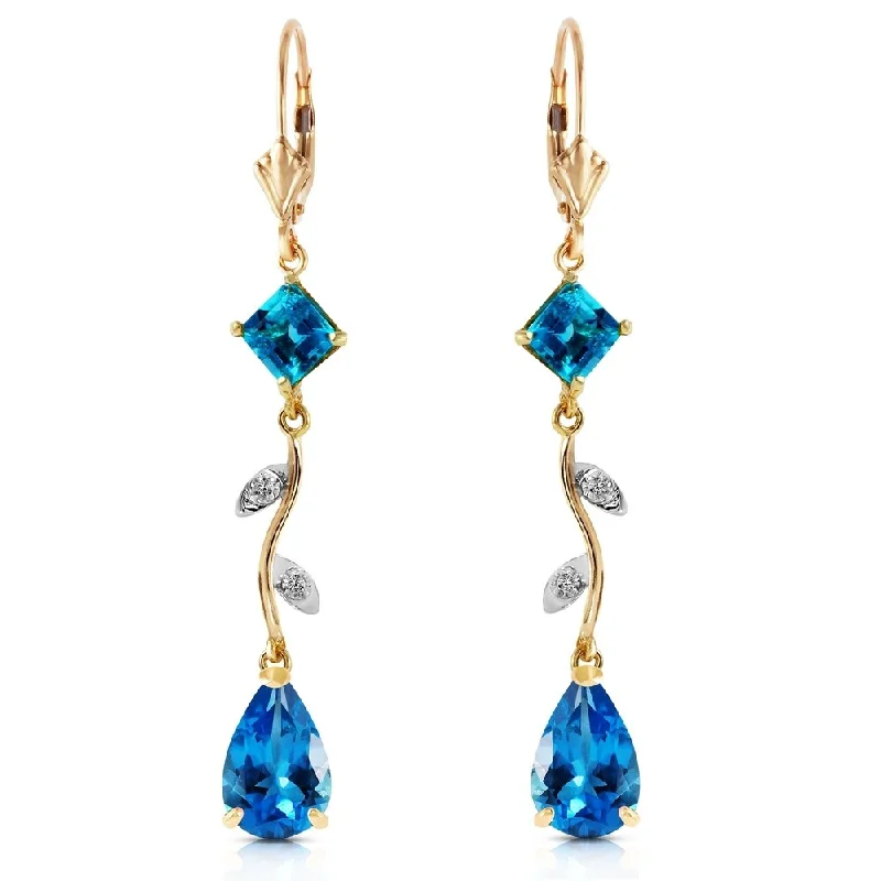 3.97 Carat 14K Solid Gold Chandelier Earrings Natural Diamond Blue Topaz