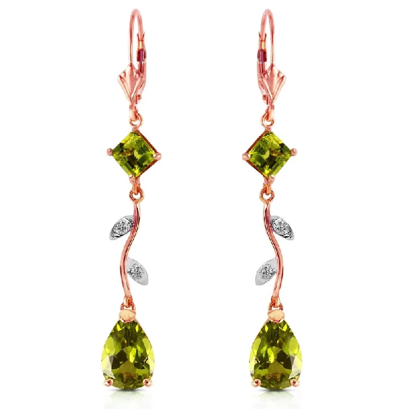 3.97 Carat 14K Solid Rose Gold Chandelier Earrings Diamond Peridot