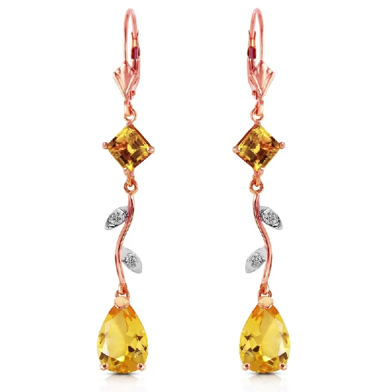 3.97 CTW 14K Solid Rose Gold Chandelier Earrings Diamond Citrine