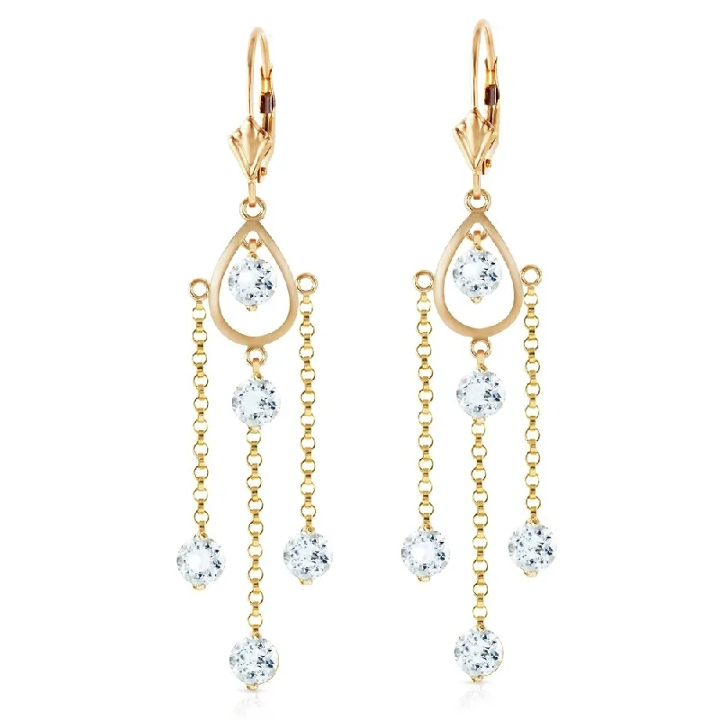 3 Carat 14K Solid Gold Chandelier Earrings Natural Aquamarine