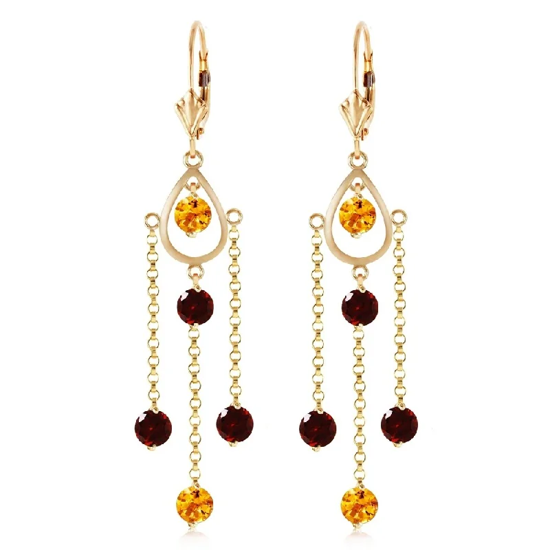 3 Carat 14K Solid Gold Gilded Age Citrine Garnet Earrings