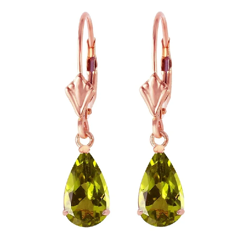 3 Carat 14K Solid Rose Gold Leverback Earrings Peridot