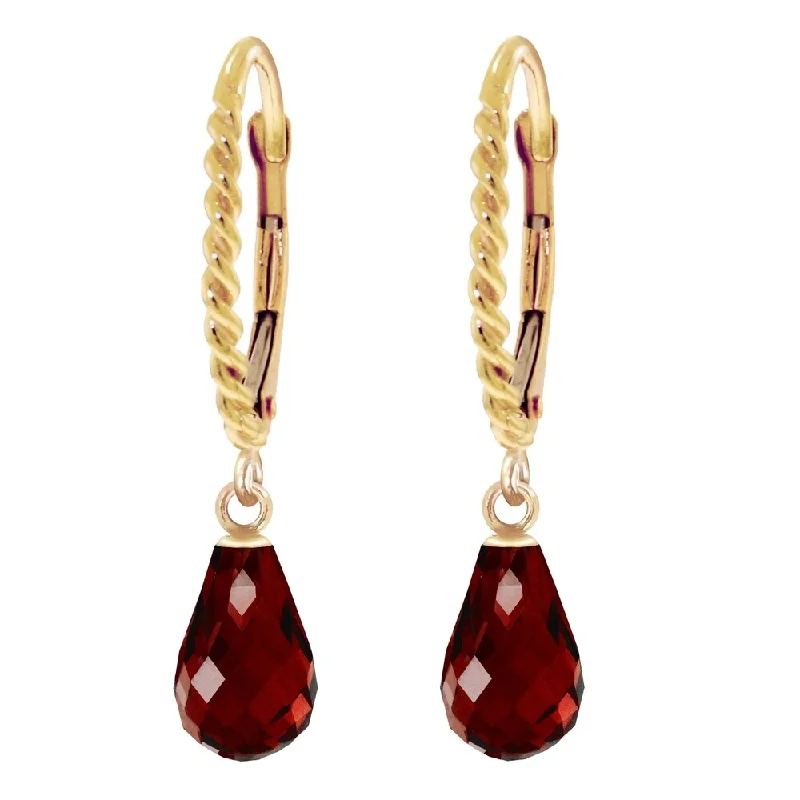 3 CTW 14K Solid Gold Leverback Earrings Briolette Garnet