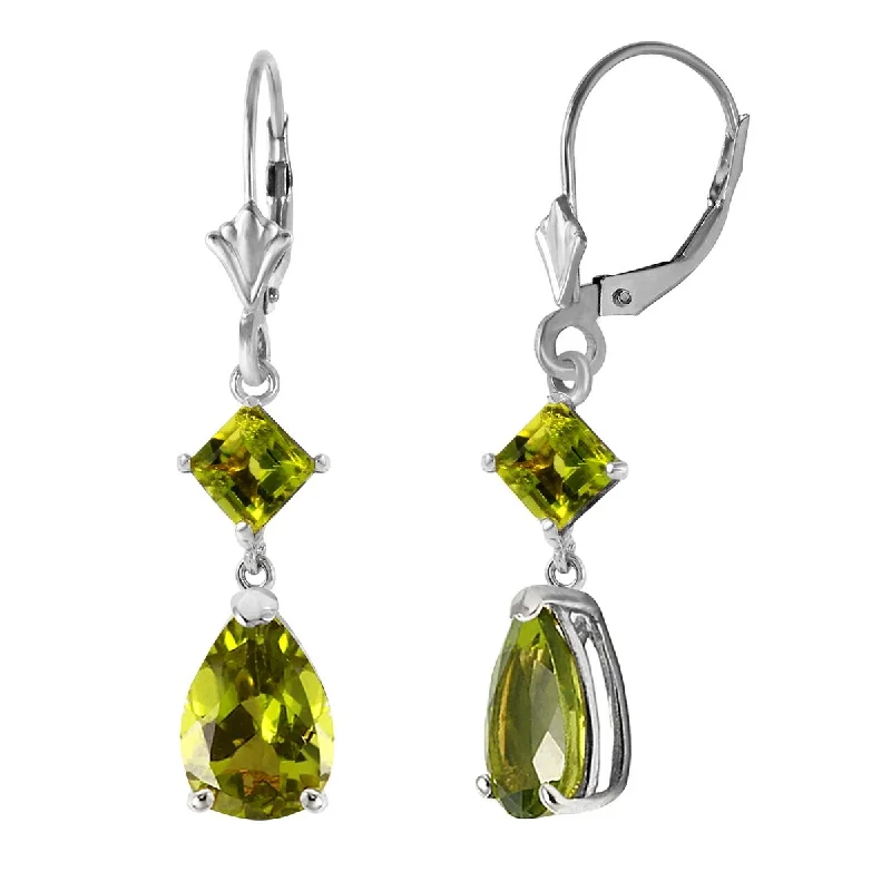 4.5 Carat 14k Solid Gold Green Peridot Gemstone Dangle Earrings