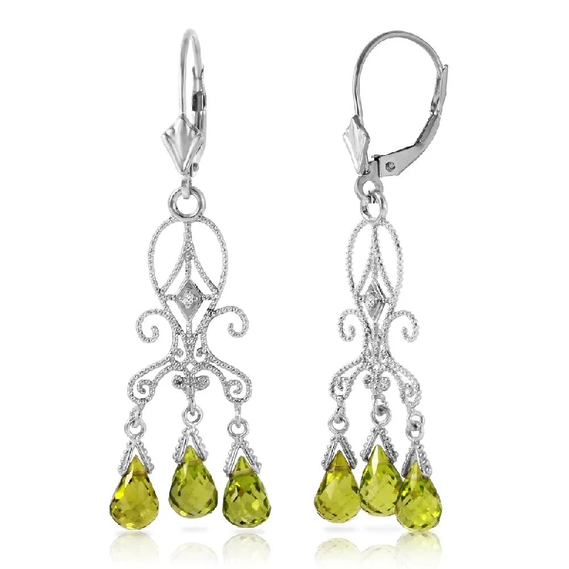 4.51 Carat 14K Solid White Gold Chandelier Diamond Earrings Peridot