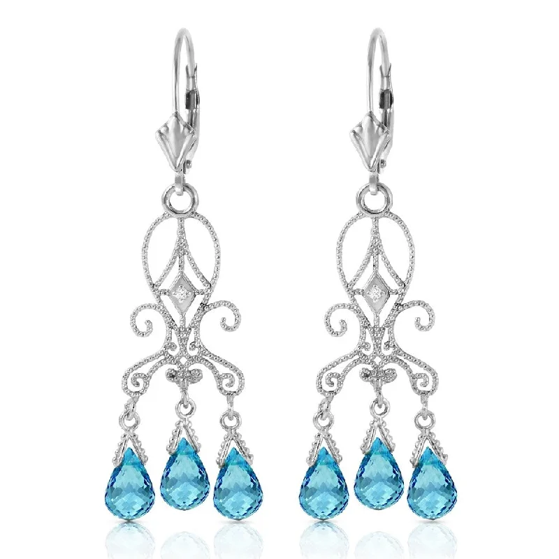 4.81 Carat 14K Solid White Gold Chandelier Diamond Earrings Blue Topaz