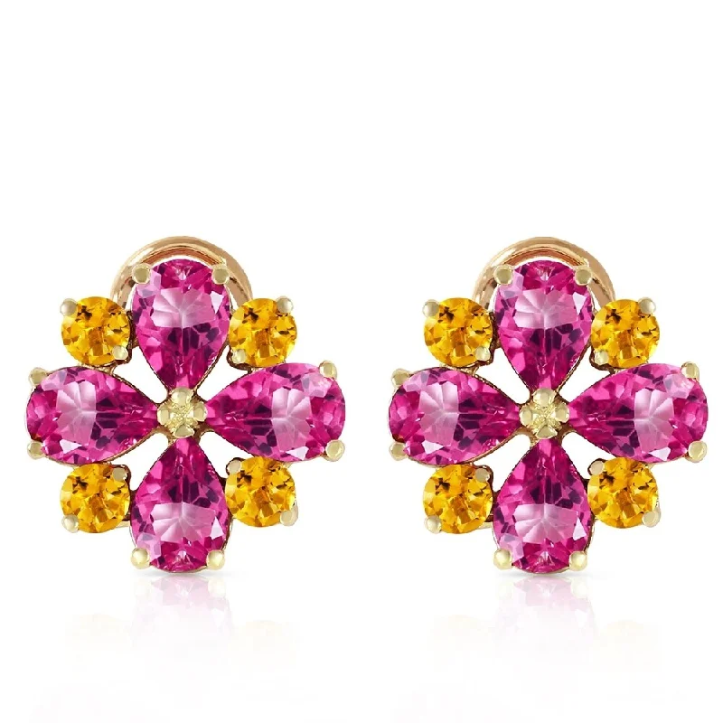 4.85 Carat 14K Solid Gold French Clips Earrings Pink Topaz Citrine