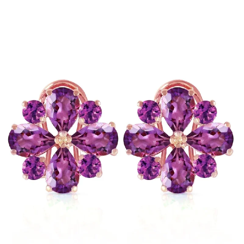 4.85 Carat 14K Solid Rose Gold Flower Amethyst Earrings