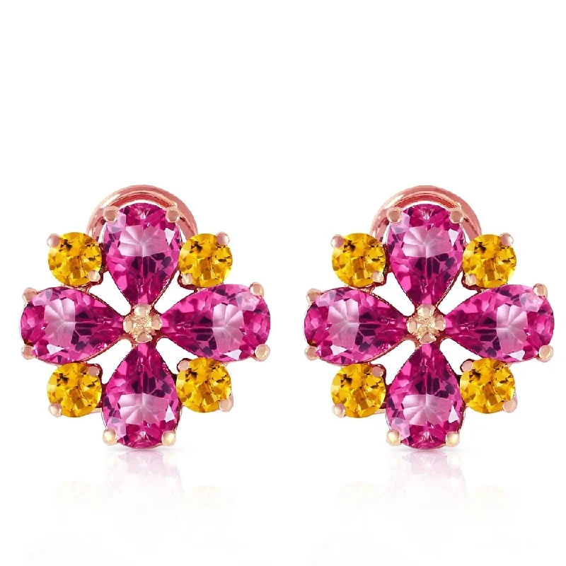 4.85 Carat 14K Solid Rose Gold French Clips Earrings Pink Topaz Citrine