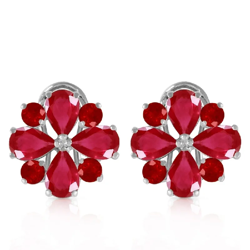 4.85 CTW 14K Solid White Gold French Clips Earrings Natural Ruby