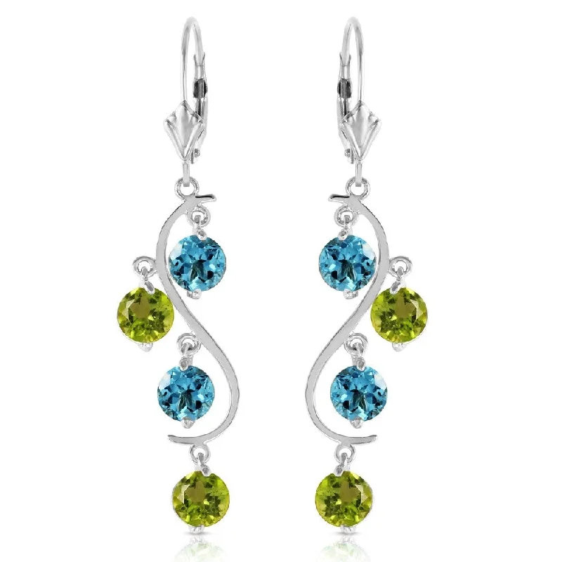 4.94 Carat 14K Solid White Gold Chandelier Earrings Blue Topaz Peridot