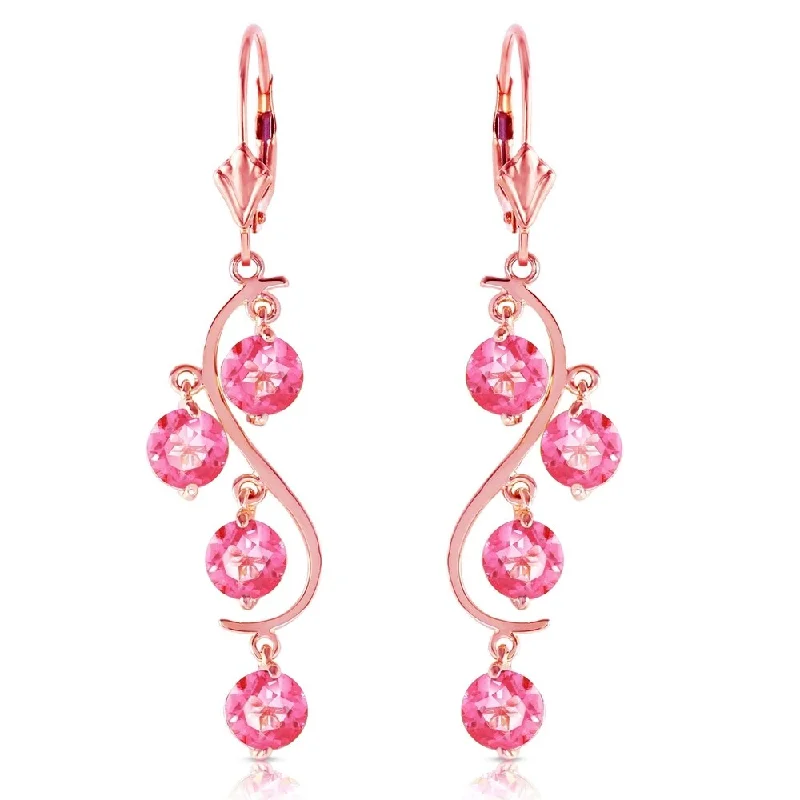 4.95 Carat 14K Solid Rose Gold Chandelier Earrings Natural Pink Topaz