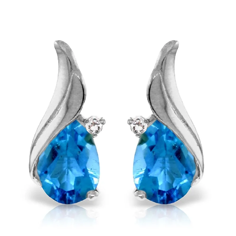 5.06 Carat 14K Solid Gold Stud Gemstone Earrings Diamond Blue Topaz