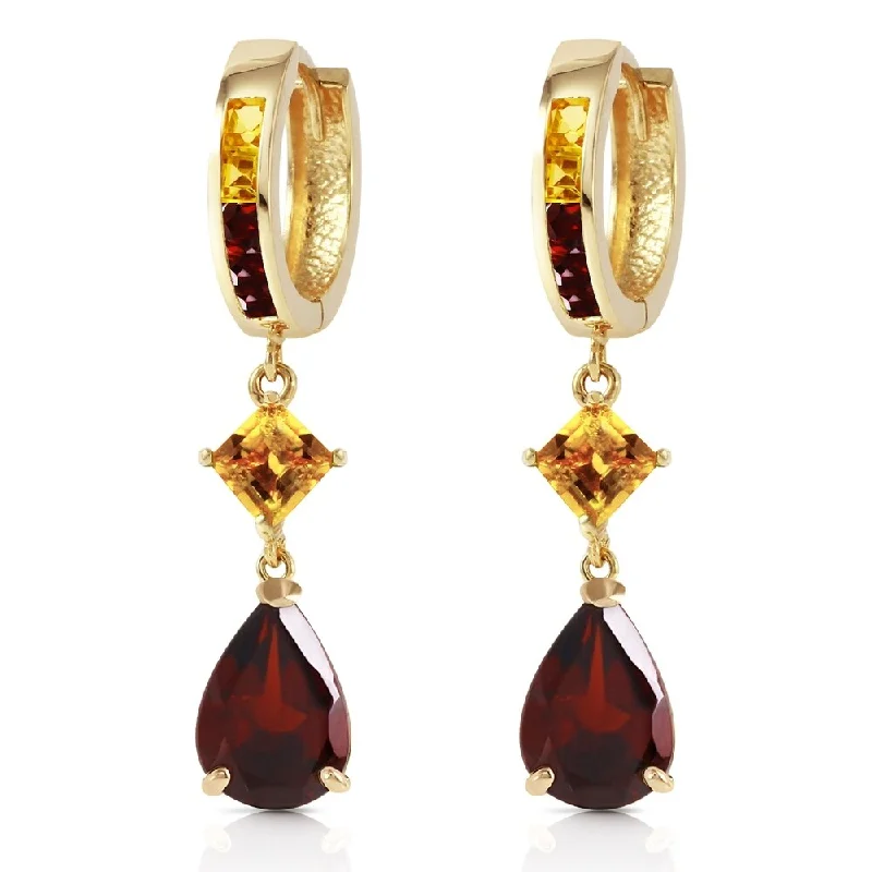 5.15 Carat 14K Solid Gold Huggie Earrings Dangling Garnet Citrine