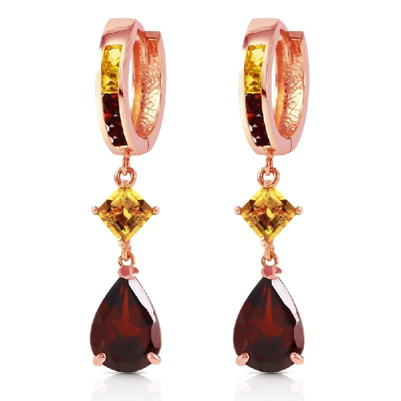 5.15 Carat 14K Solid Rose Gold Huggie Earrings Dangling Garnet Citrine