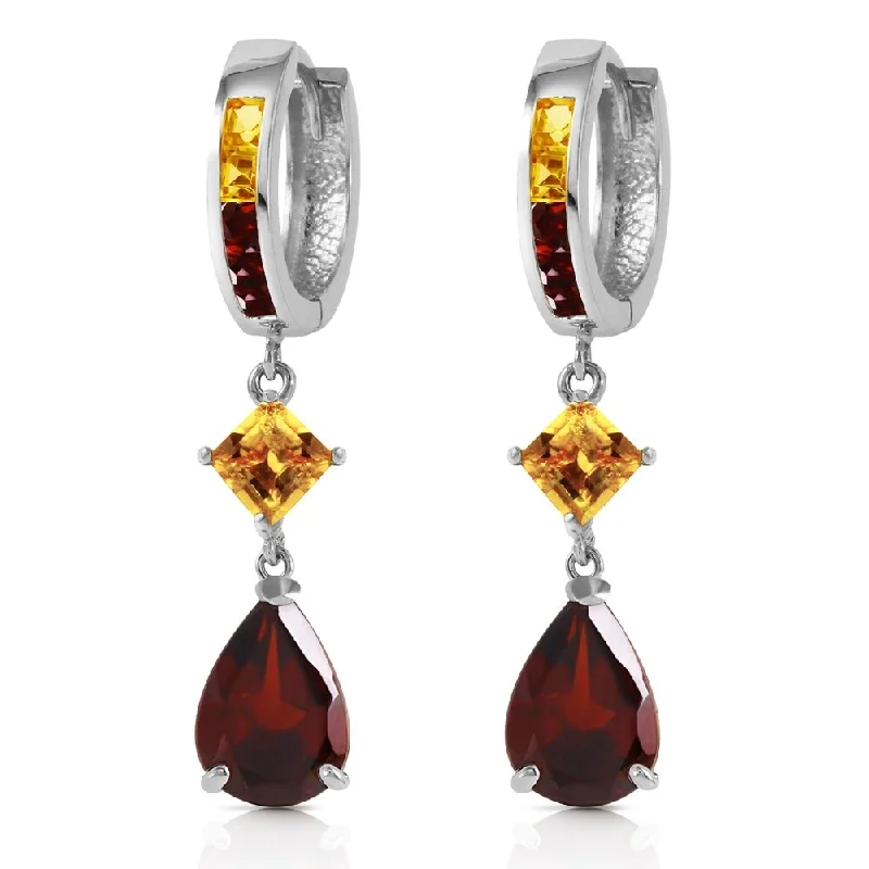 5.15 Carat 14K Solid White Gold Huggie Earrings Dangling Garnet Citrine