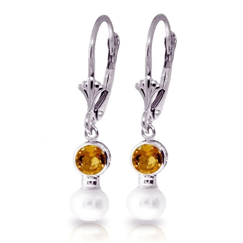 5.2 Carat 14K Solid Gold Leverback Earrings Pearl Citrine Gemstone