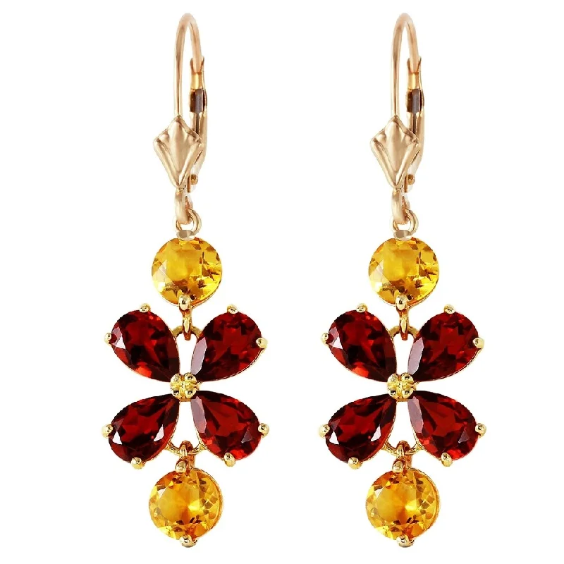 5.32 Carat 14K Solid Gold Chandelier Earrings Garnet Citrine