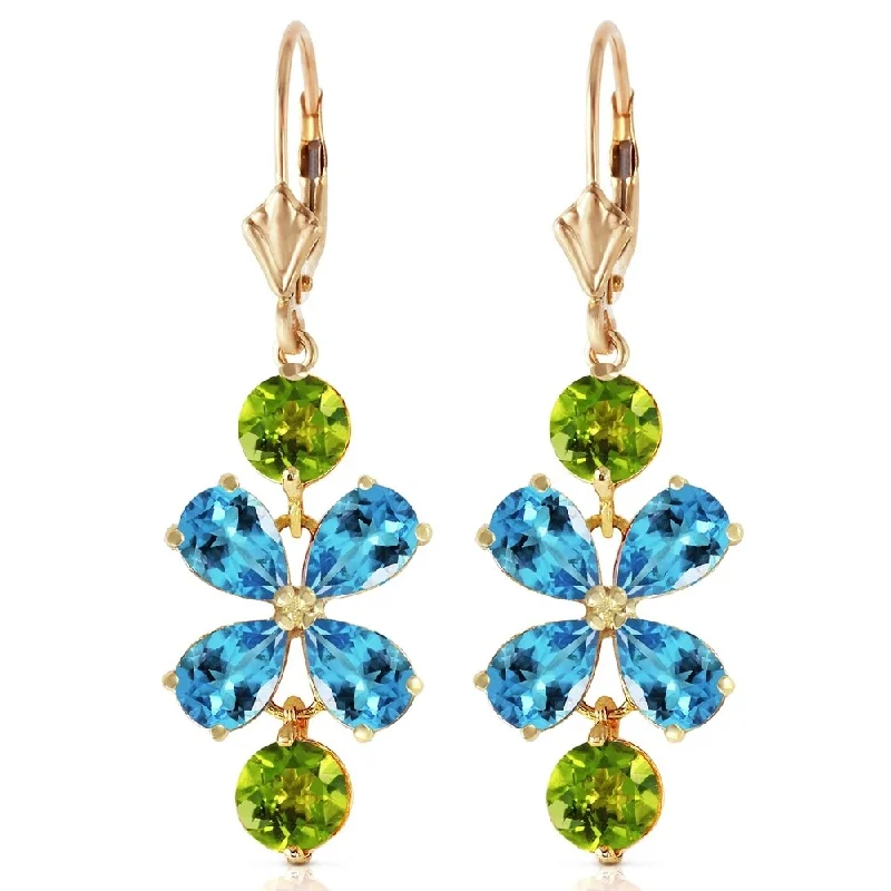 5.32 Carat 14K Solid Gold Petals Blue Topaz Peridot Earrings