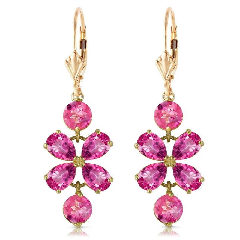 5.32 Carat 14K Solid Gold Petals Pink Topaz Earrings