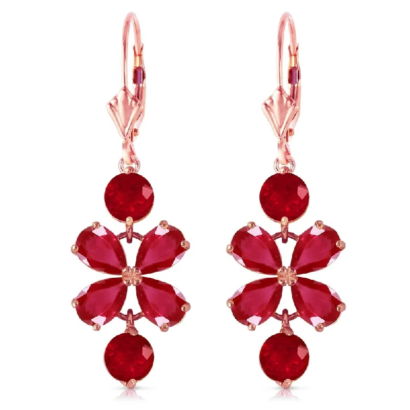 5.32 CTW 14K Solid Rose Gold Chandelier Earrings Natural Ruby