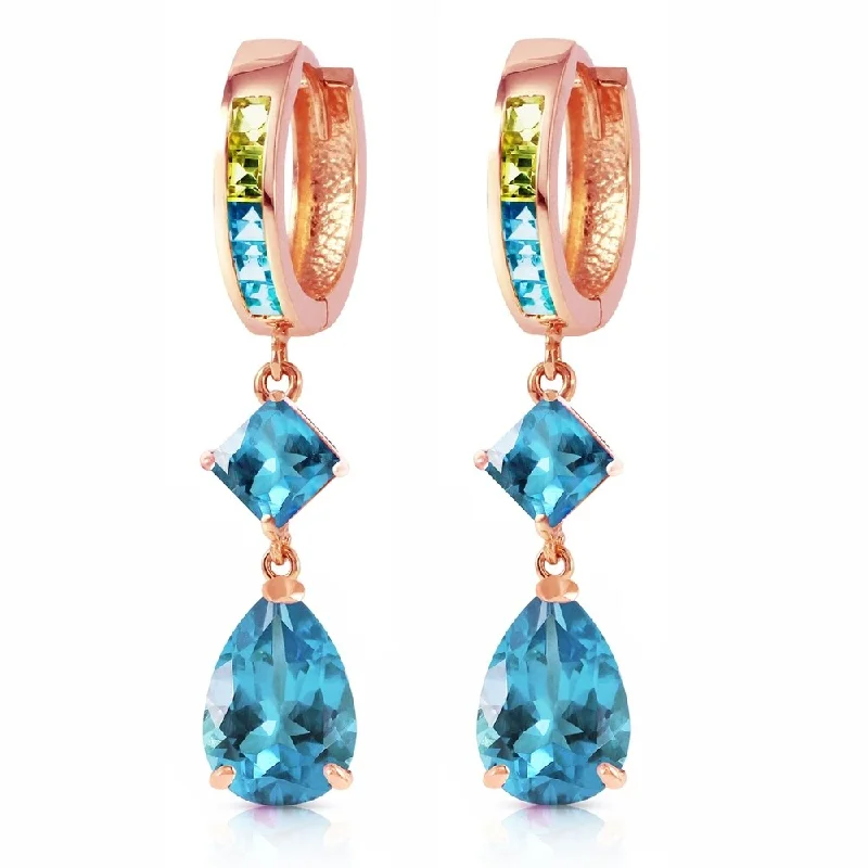 5.37 CTW 14K Solid Rose Gold Huggie Earrings Peridot Blue Topaz