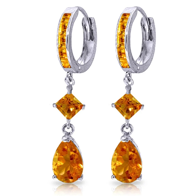 5.62 Carat 14K Solid Gold Huggie Earrings Dangling Citrine Gemstone