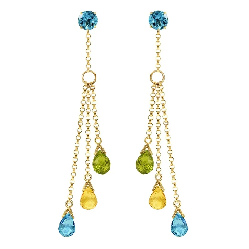 5.75 CTW 14K Solid Gold Chandelier Earrings Blue Topaz, Citrine