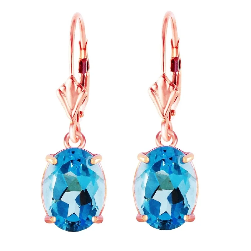 6.25 CTW 14K Solid Rose Gold Oval Blue Topaz Leverback Earrings