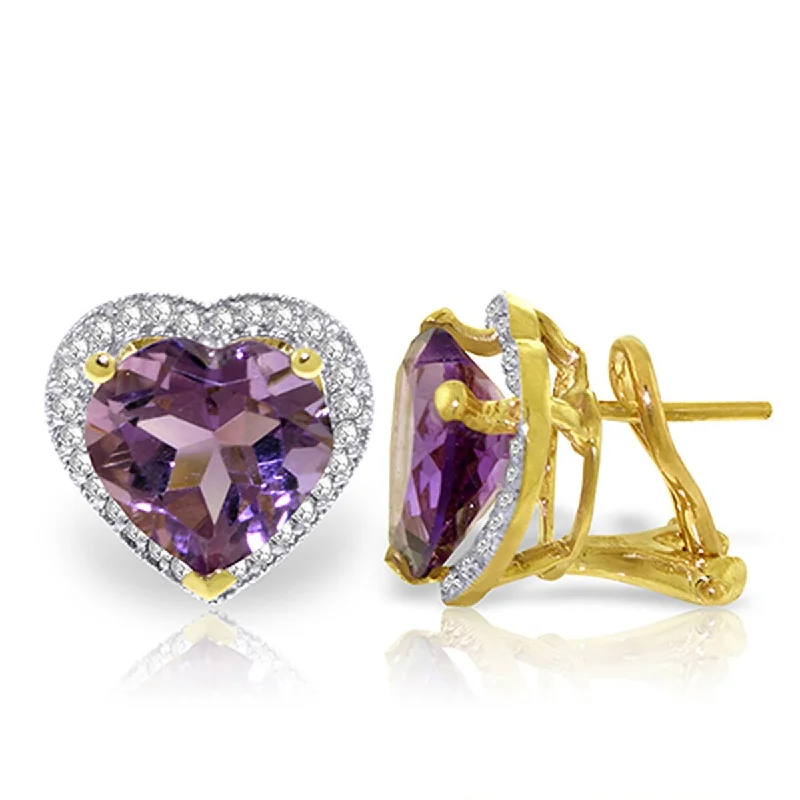 6.48 Carat 14K Solid Gold Natural Heart Amethyst Diamond Earrings