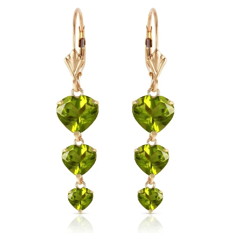 6 Carat 14K Solid Gold Heartthrop Peridot Earrings