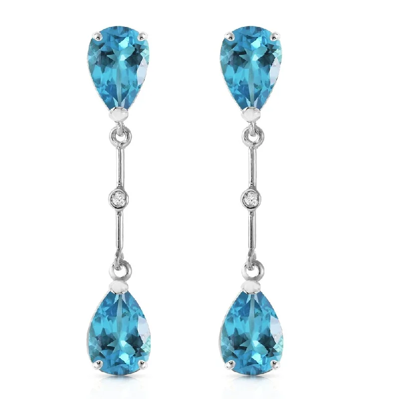 7.01 CTW 14K Solid White Gold Diamond Blue Topaz Dangling Earrings