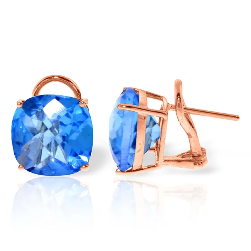 7.2 Carat 14K Solid Gold Cushion Blue Topaz Gemstone Earrings