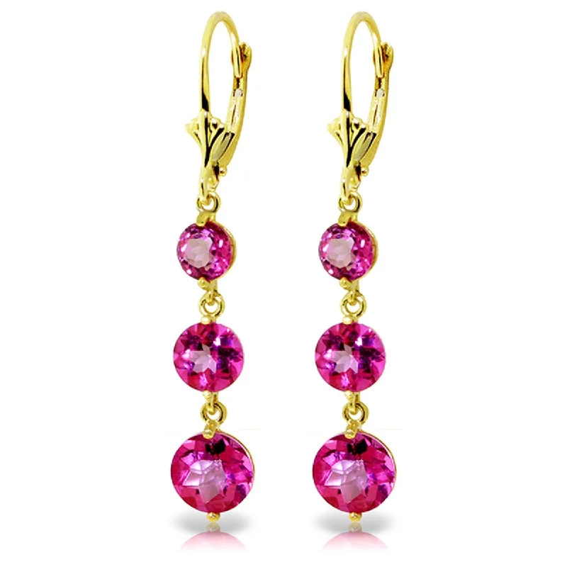 7.2 Carat 14K Solid Gold Gemstone Chandelier Earrings Pink Topaz