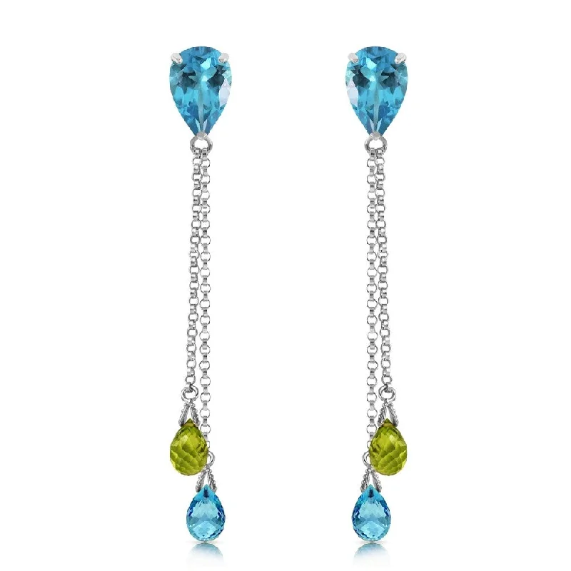 7.5 Carat 14K Solid White Gold Chandelier Earrings Blue Topaz Peridot