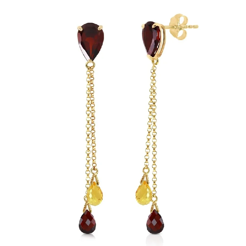 7.5 CTW 14K Solid Gold Chandelier Earrings Garnet Citrine