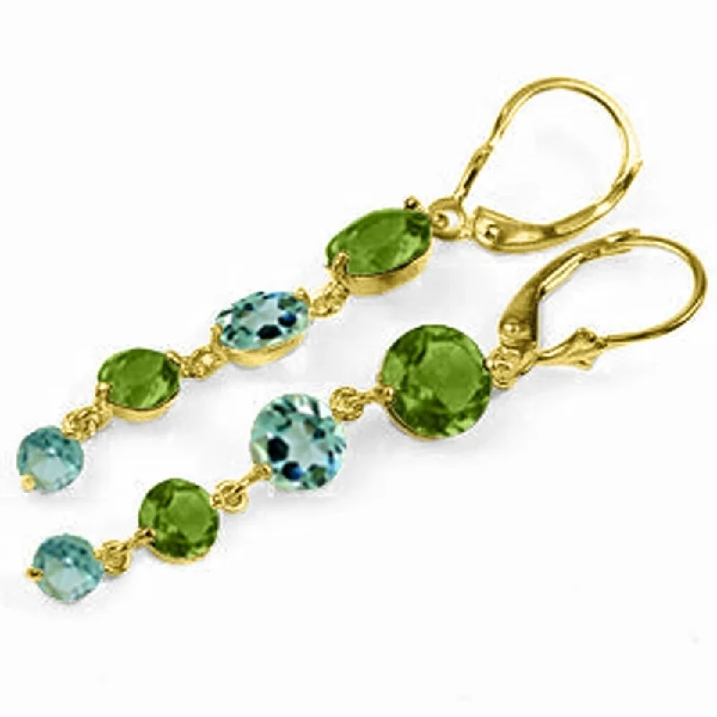 7.8 Carat 14K Solid Gold Chandelier Earrings Peridot Blue Topaz