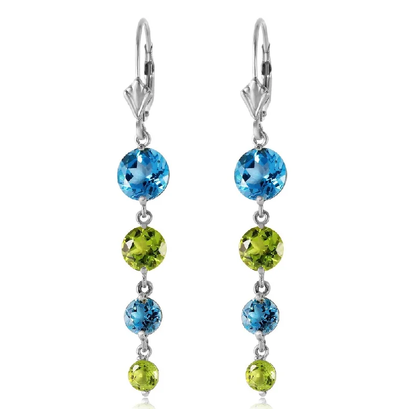 7.8 Carat 14K Solid White Gold Delightful Notes Blue Topaz Peridot Earrings