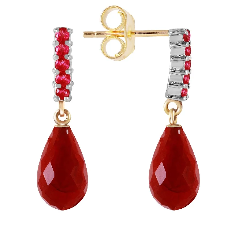 7 Carat 14K Solid Gold Ruby Earrings Briolette Dangling Ruby